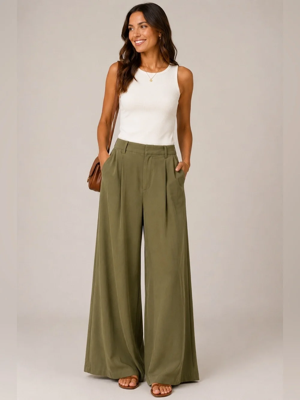 Tronjori Women's Small Green Wide Flare Leg Dress Pants High Waist Palazzo Pants - Picture 1 of 13